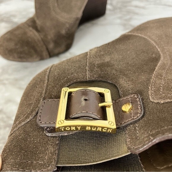 Tory Burch Adrienne Wedge Ankle Booties- Taupe Suede- Size 6 - Picture 3 of 6